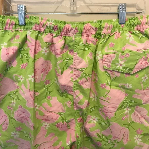 Mens LILLY PULITZER Sz XL Green w/ Pink Elephants Swim Trunks